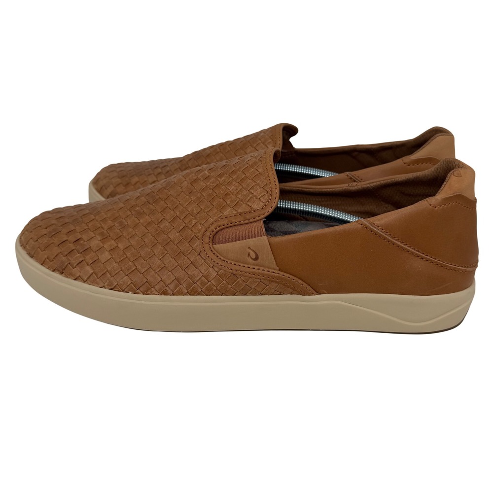 OluKai Laeahi Lauhala Mens 14 Fox Leather Woven Slip On Sneaker 10486-FXFX